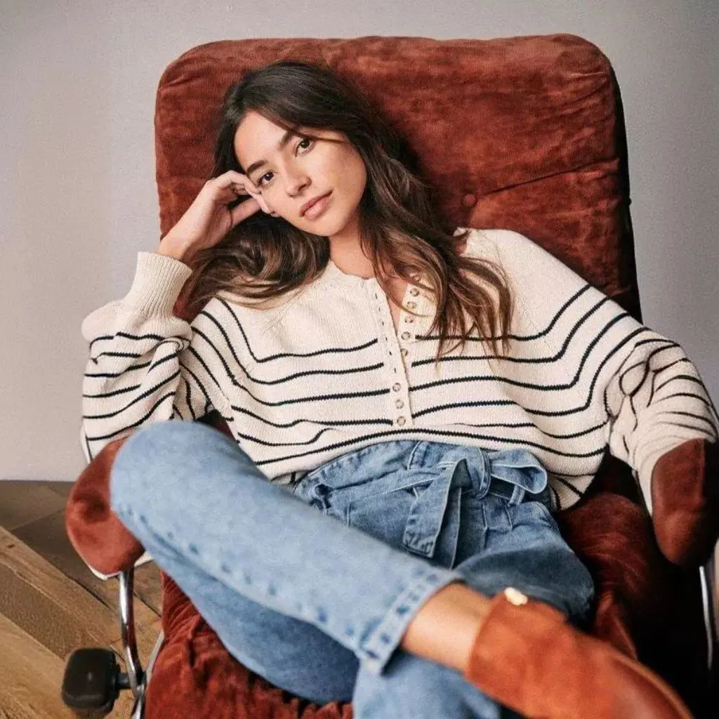 

Women's French Style Long Sleeve Sweater Black And White Striped Crewneck Puff Sleeve Top Loose Fit Spring Winter Wear