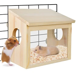 Wooden Hamster House Landscaping Small Animal Hideout Hut Hamster Hideaway for Hamster Guinea Pig Mice Small Animals Lemmings