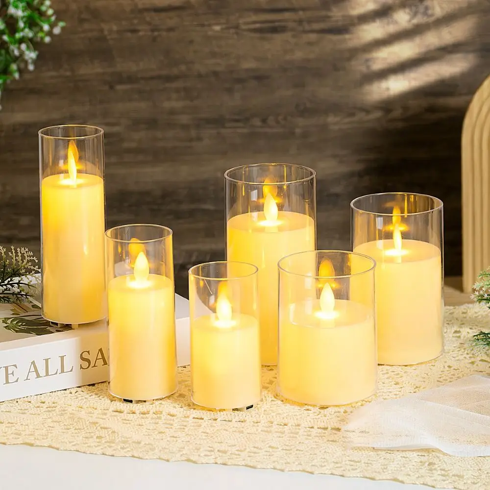 Rechargeable LED Flameless Candles with Remote Control Realistic Flickering Fake Candle Lights Timer Clear Candle Shell