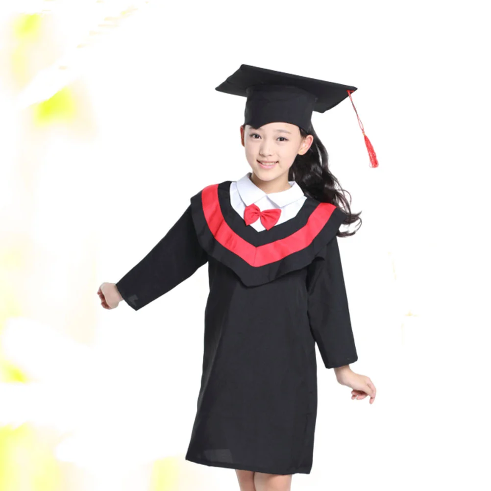 Graduation Celebration Costume Stole and Tassel Set Kids Gown Dress Performance Cap