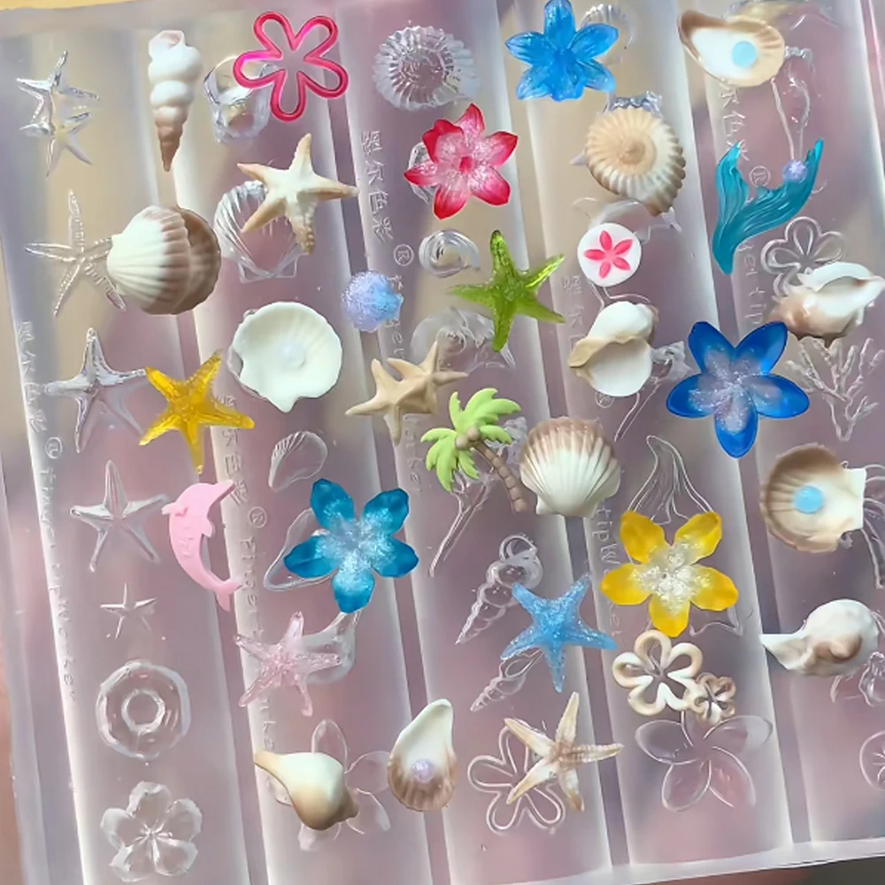 Stampo in silicone oceano per nail art, stampo per ciondoli, conchiglia 3D, stella marina, fiore, delfino, modello per intaglio delle unghie, strumenti per manicure Decora fai da te