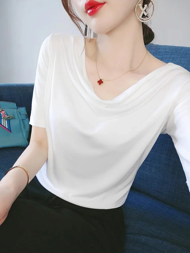 

Уникальный женский пуловер-футболка с коротким рукавом, дышащий, свободного кроя, однотонный, базовый, летний топ 2025 года