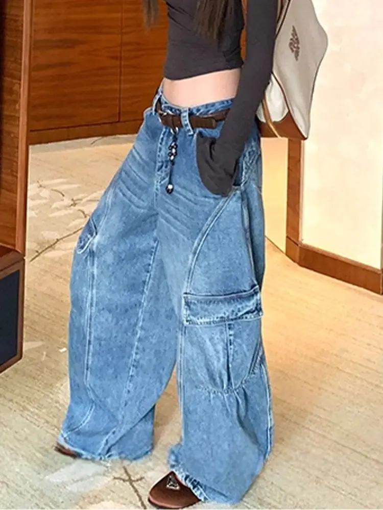 Harajuku nouvelle mode géométrique broderie Baggy jean femmes Y2K haute rue Vintage Hip Hop populaire décontracté Joker pantalon à jambes larges