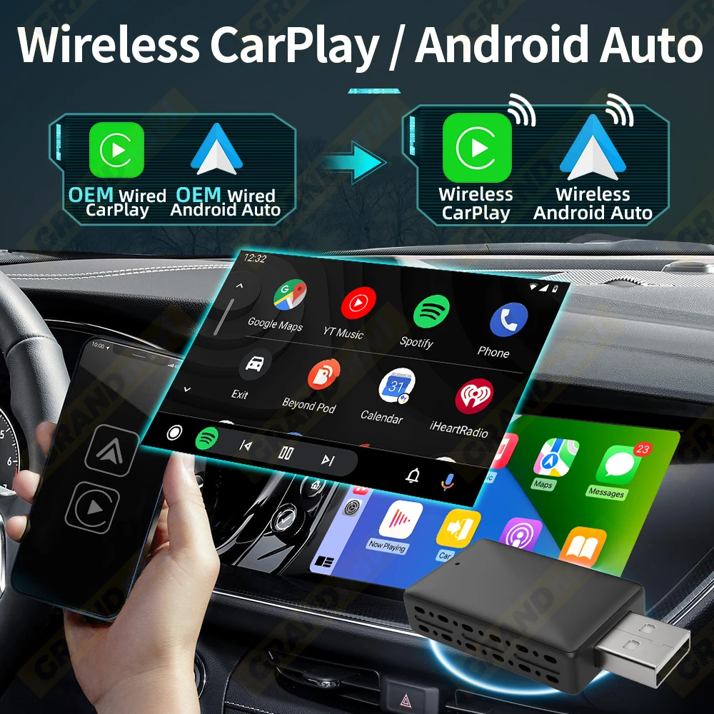 2-in-1-Kabel- und Funk-CarPlay-Dongle, kabelloser Android Auto USB-Adapter, Bluetooth, für KIA, Ford, Audi, Porsche, MG, Toyota, VW, Hyundai. – Detail 5