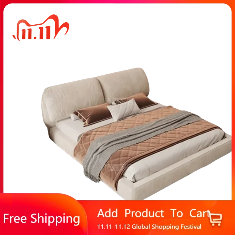 

High End Simple Double Bed Light Luxury Master White Double Bed Lit Pliable Camas Moderrnas Inteligentes Bedroom Furniture