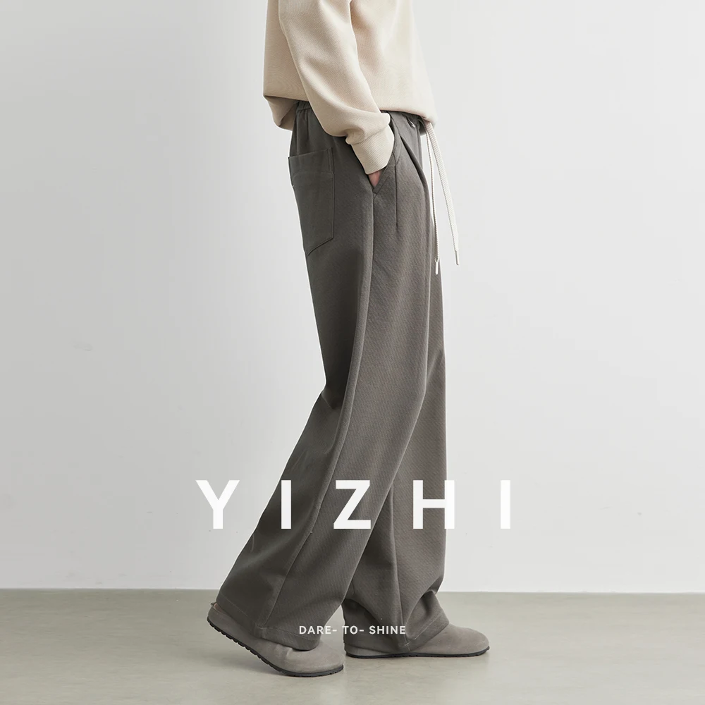 New Men's Casual Pants Wide Leg Straight 67% Cotton Fabric Outdoor Sweatpants Neutral High-quality Soft Long Baggy Trousers