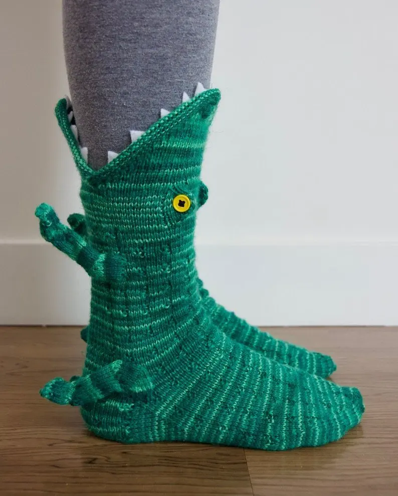 Chaussettes tricotées mignonnes pour femmes, requin, poisson, caméléon, crocodile, animal, requin, cadeau de Noël, hiver, Kawaii