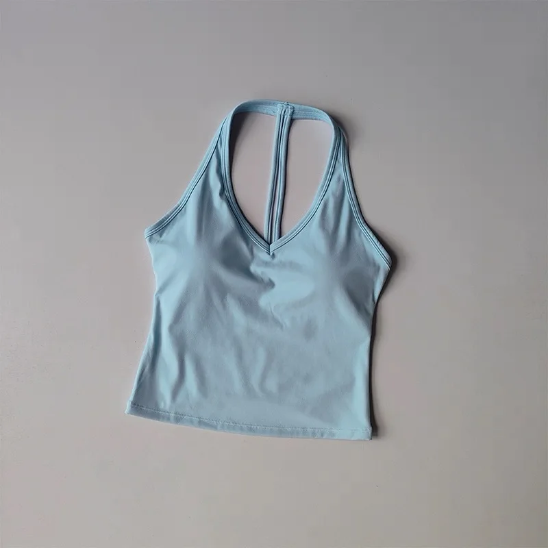 Sexy Damen-Fitness-BH mit V-Ausschnitt, Nude-Sport-BH, Neckholder-Yoga-Oberteil, bequemes, atmungsaktives Gym-Top für aktive Bewegung – Detail 13