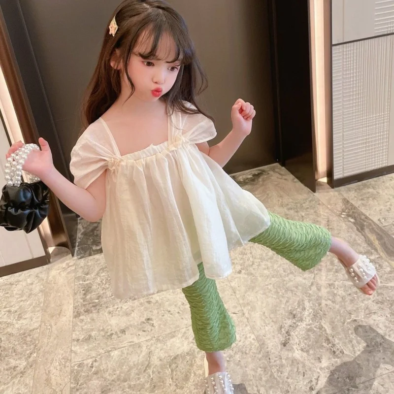 Girls' Pants2024New Summer Flared Pants Fashionable Children's Cake Pants Versatile Baby Fashionable Casual Pants-WSNY