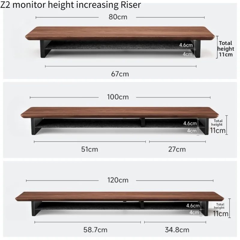 Full Penetration Monitor Riser Black Walnut Desktop Organizer Computer Screen Stand Ergonomic Computer Storage Shelf