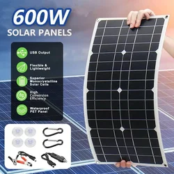 600W Solar Panel 18V Dual USB Solar Cell with 10-100A Charge Controller Flexible Solar Plate Power Bank For Phone RV Car Camping