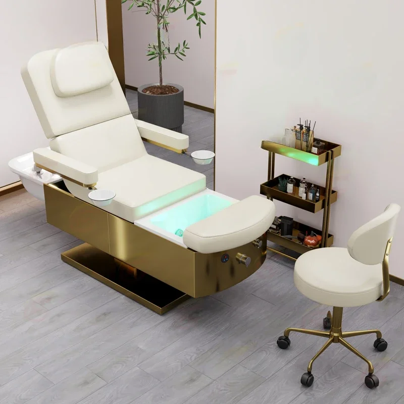 luxury king size head foot facial eyelash spa beauty salon bed hair washing electric massage table