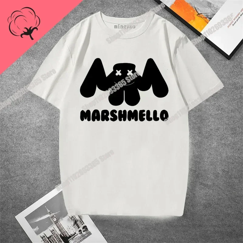 2023 DJ M-arshmello T-shirt Men's and Women's Short Sleeve M-arshmello Face Keep It Mello Print Harajuku  Top