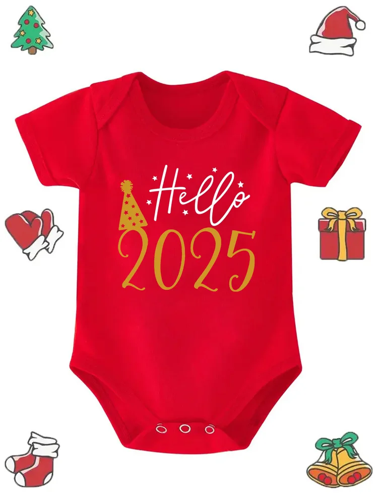 بدلة جسم طفل رضيع سنة جديدة سعيدة ، رومبير للبنات والأولاد ، ملابس حفلة العام الجديد ، هدية طفل رضيع ، جمبسوت بأكمام قصيرة #2