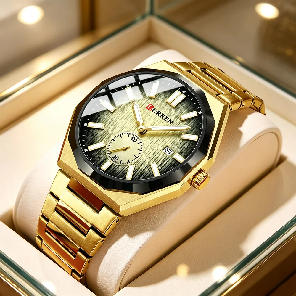 CURREN Fashion Men Quartz Wristwatch Stainless Steel Bracelet Luminous Hands Date Business Casual Male Watch Luxury Gift for Men
