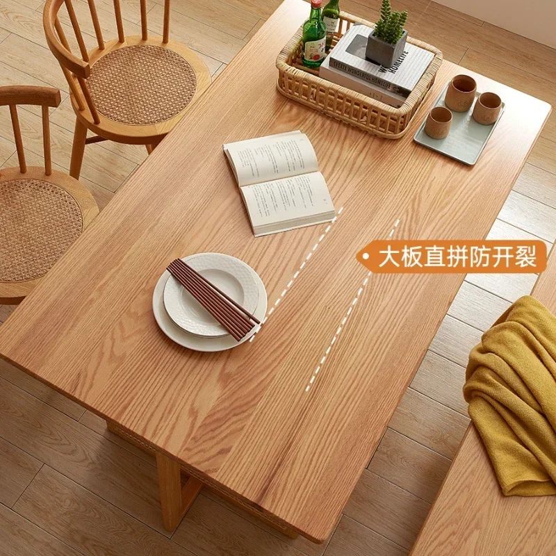 Solid Wood Dining Desk Integrated Rectangular Rattan Dining Tables and Chairs Combination Household Minimalist