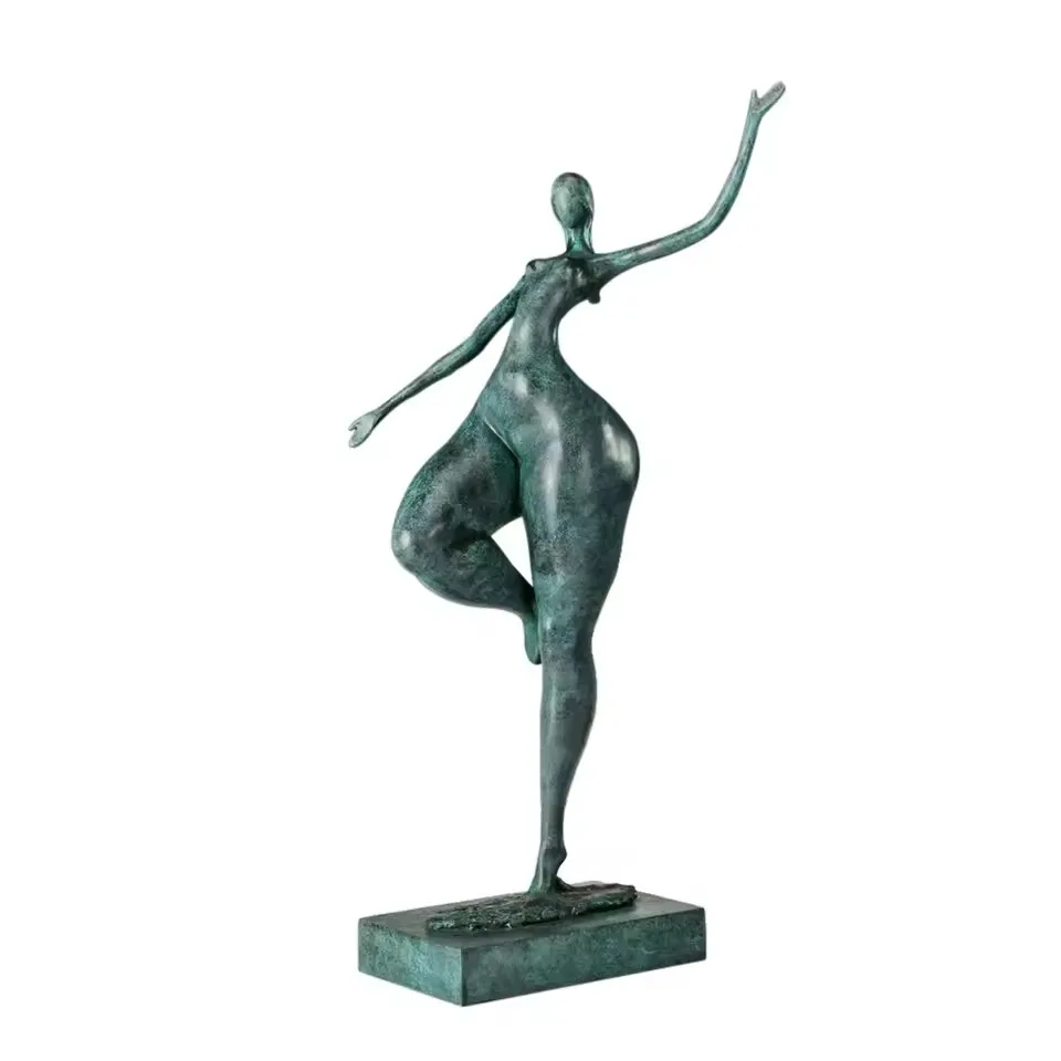Life Size Bronze Girl Statue Modern Woman Sculpture Large Copper Green Indoor Decoration