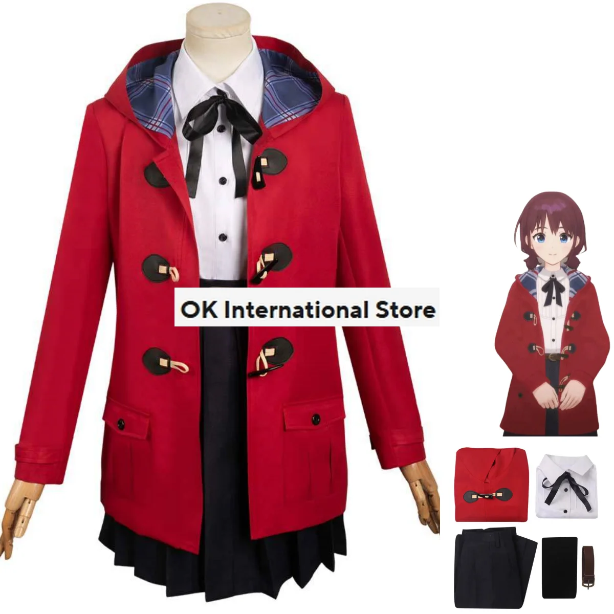 

Anime Girls Band Cry Iseri Nina Cosplay Costume Red Hooded Woolen Coat Shirt Skirt Adult Woman Kawaii Halloween Christmas Suit