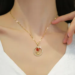 Elegant Tulip & Rose Pendant Necklace Charming Hollow Circle Design Jewelry Accessory for Women Fashionable Charm Jewelry