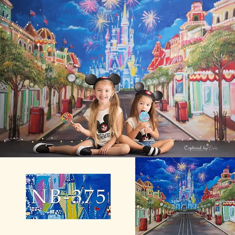 Disney Castle Photography Backdrop Fairy Tale Castle Children Birthday Party Firework Decorations Background Photo Studio