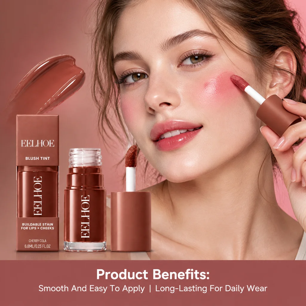 Dual Use Lip and Cheek Makeup Liquid Lip Color Pink Blush Cherry Red Tint Easy Blend Portable Cosmetic for Women Everyday Beauty