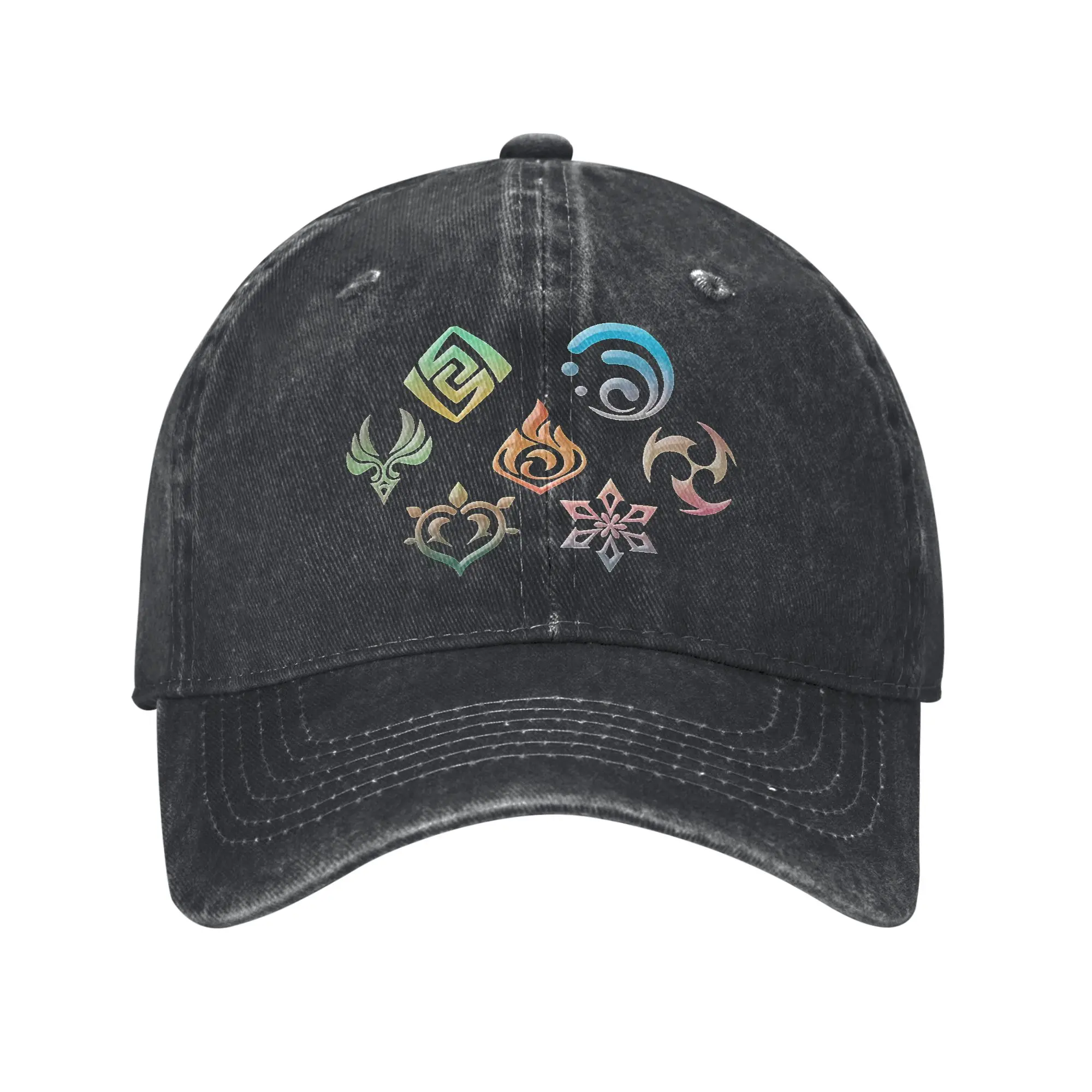 Washed Baseball Cap Genshin Impact Elements Summer Trucker Hat For Men Adult  Fashion Kpop Rock Sun Baseball Caps