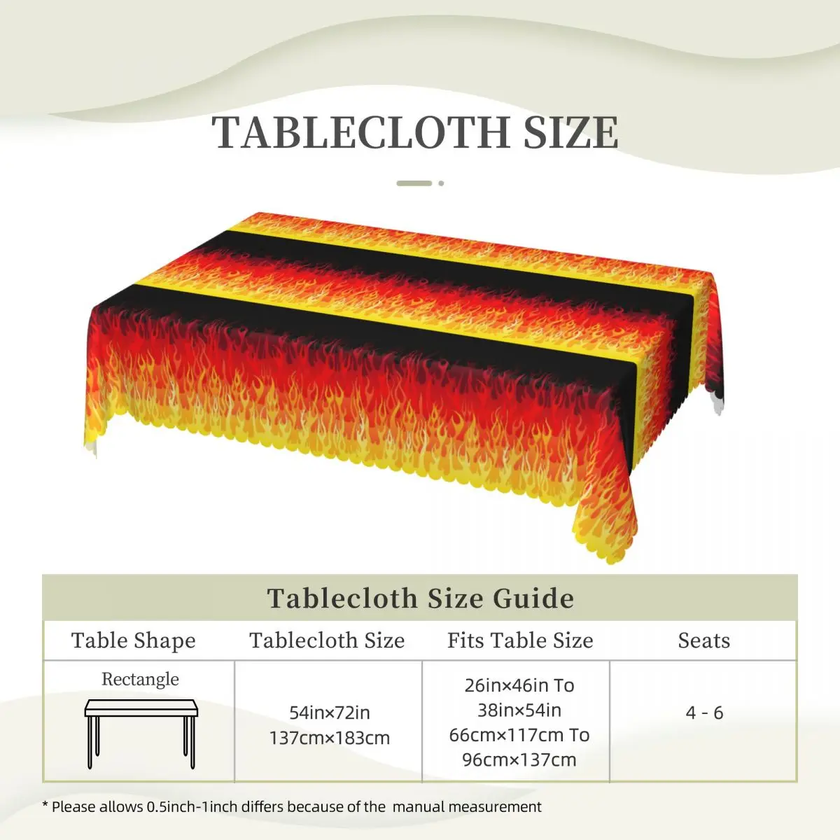 Red Hot Rod Flame On Edge Black Background Customized Rectangular Tablecloth Oilproof Table Cover for Festival Party Table Cloth