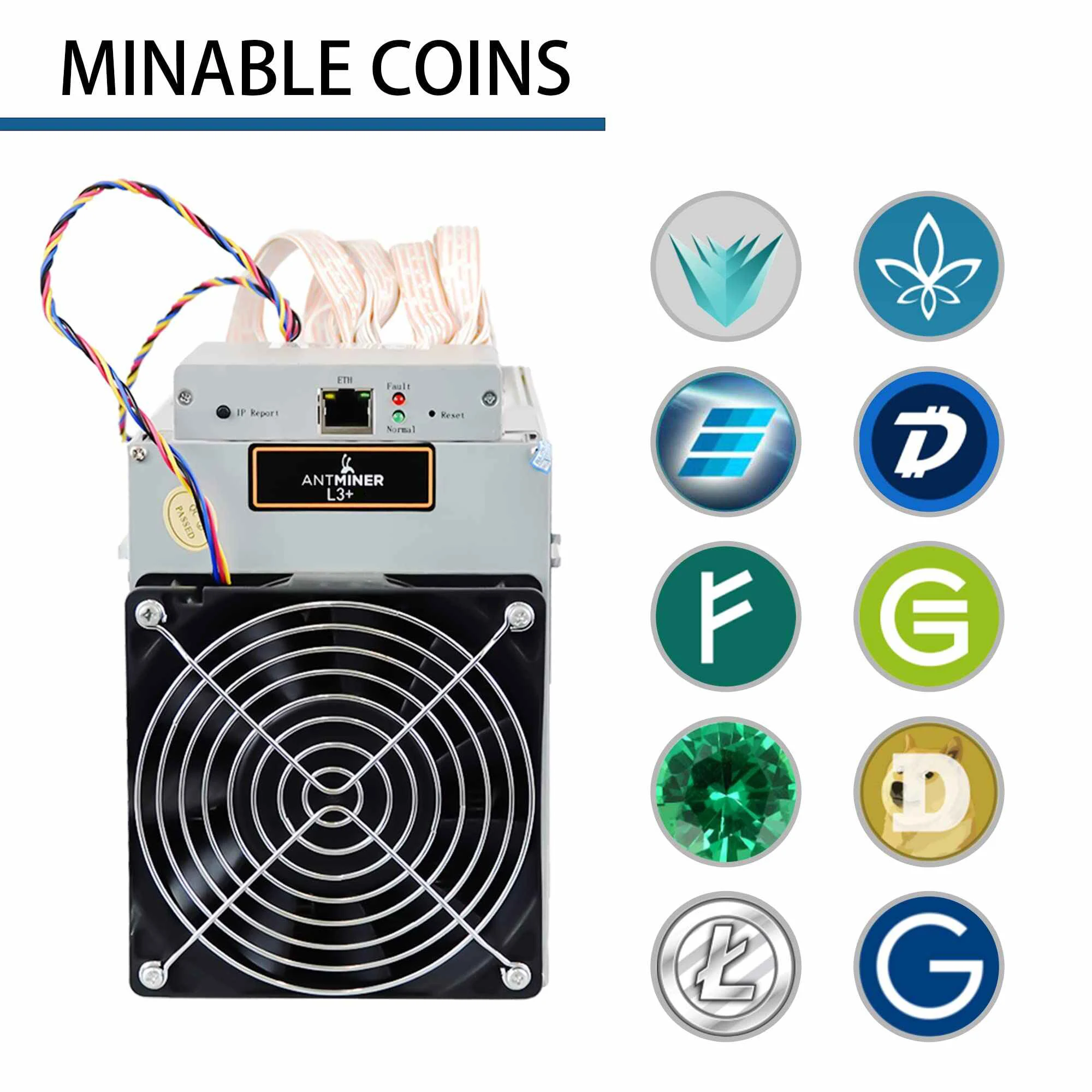 ANTMINER L3 + (مع PSU) Scrypt Litecoin Miner 504MH/s Crypto LTC Doge Coin Mining Rig ASIC LTC Miner Doge Miner Antminer L3 Plus