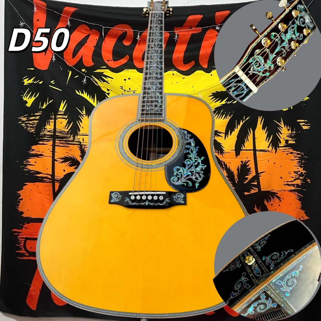 

D50 Acoustic Guitar Handmade Full Single Tree of Life Inlaid with Abalone Shell Retro Sound Collection Grade