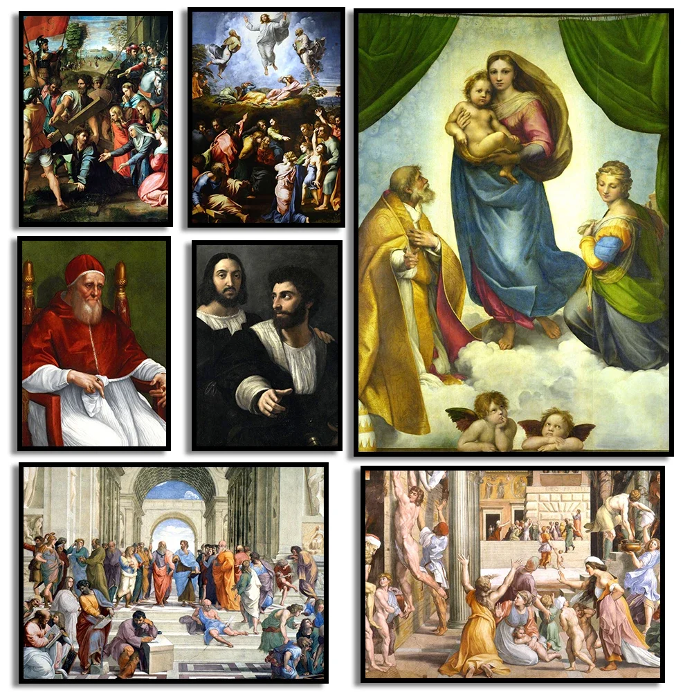 Famosa escuela de arte de pintura de Atenas de Raphael, carteles e impresiones de Madonna sistina sobre lienzo, arte de pared de Jesús, decoración del hogar para habitación