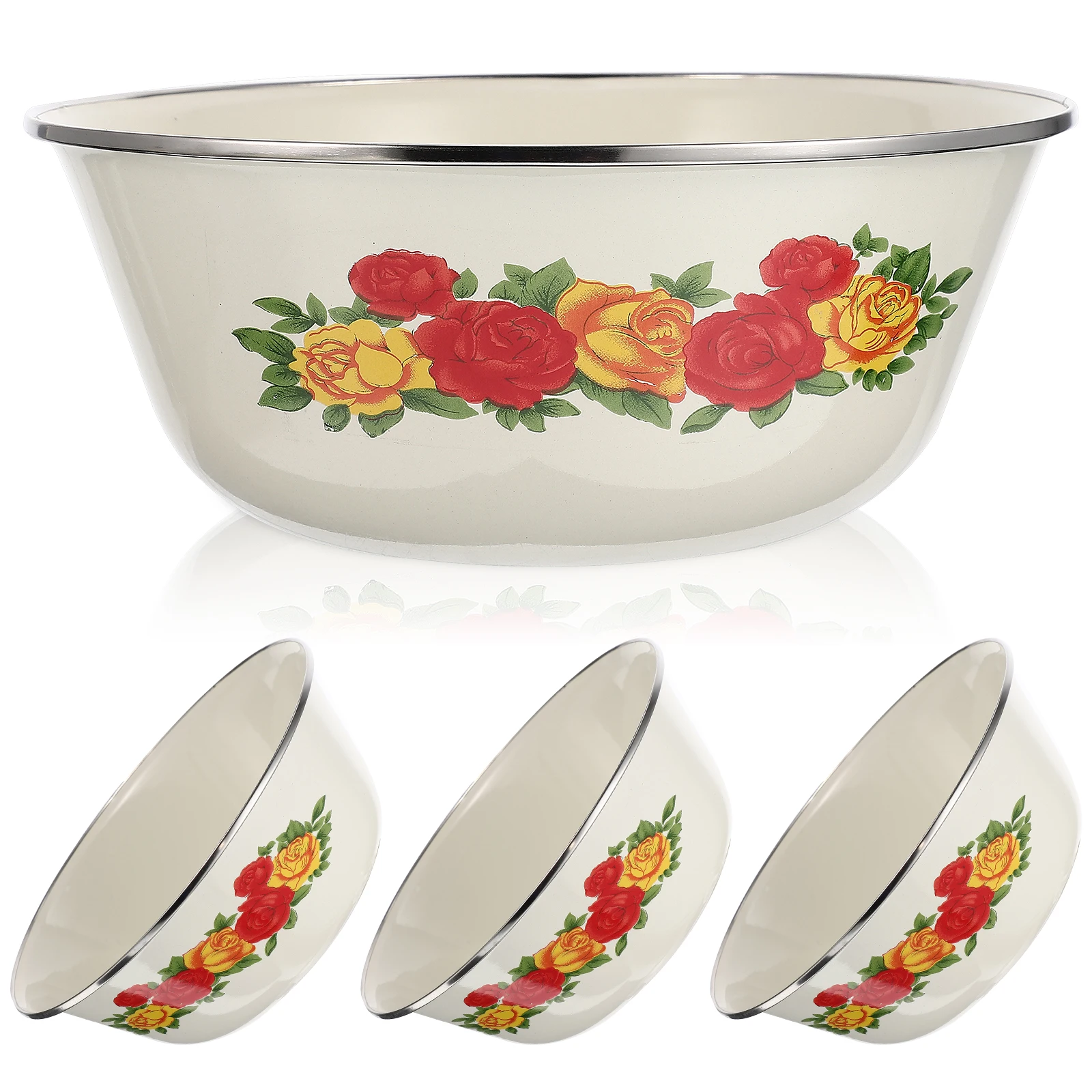 

4pcs Enamel Soup Bowl Multi-Functional Large Capacity Kitchen Enamelware Home Tableware For Soup Rice
