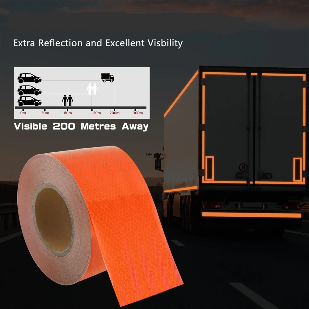 4inch*17FT Micro Prismatic Reflective Vinyl Strips Orange Printing Waterproof Self-Adhesive Reflectors Tape Film For Truck Trail