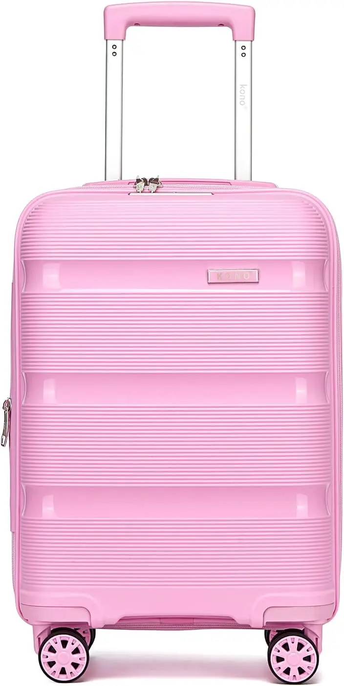 

20-Inch Expandable Carry-On Luggage with TSA Lock, 4 Spinner Wheels, Lightweight Hard Shell Suitcase in Pink