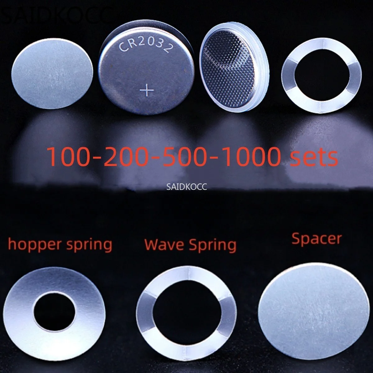 1000 Set 304 Stainless Steel CR2032 CR2025 Button Battery Coin Cell Cases with 0.5mm Spacer+0.3mm Wave Spring Parts Assembly