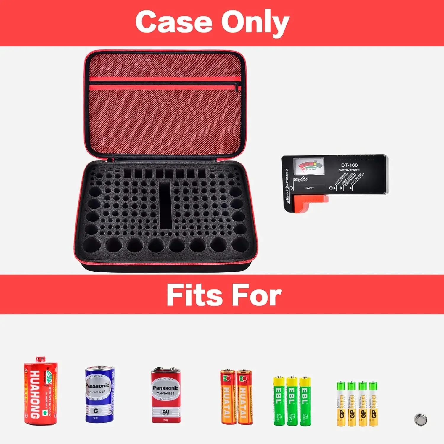 Battery Organizer & Storage Case with Tester for 162+ AA AAA 4A C D 9V 3V Lithium LR44 CR2 CR123 CR1632 CR2032 18650