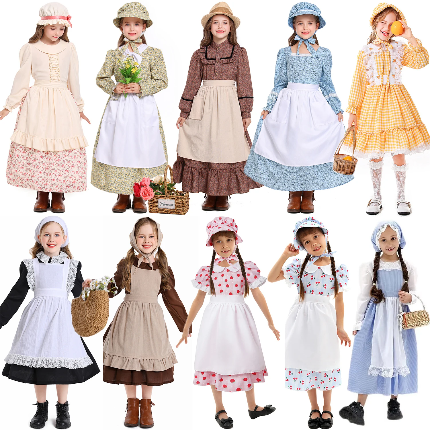 

Umorden American Colonial Prairie Pilgrim Pioneer Girl Costume for Girls Children Teens Cottagecore Dress Halloween Thanksgiving