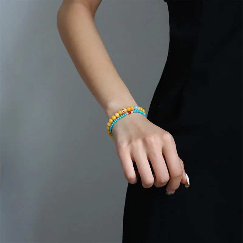 Lichte Luxe Eenvoudige Turquoise Kralen Armband Vrouwen Senior Senioren Mode Temperament Retro Niche Armband