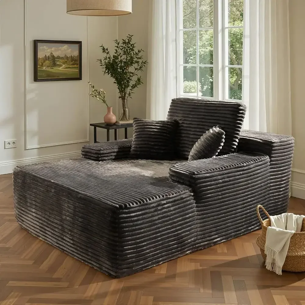 48 Inch Oversized Indoor Chaise Lounge, Upholstered Sleeper Sofa, Plush Cloud Sofa for Reading and Living Room, Gray-Plush