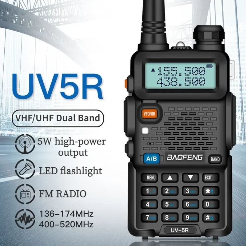 Baofeng-UV-5Rパワフルなウォーキートーキー、デュアルバンド、双方向ラジオ、ハイパワー、長距離、ポータブル、ハンティング、CB、8W、5W、8W、16km