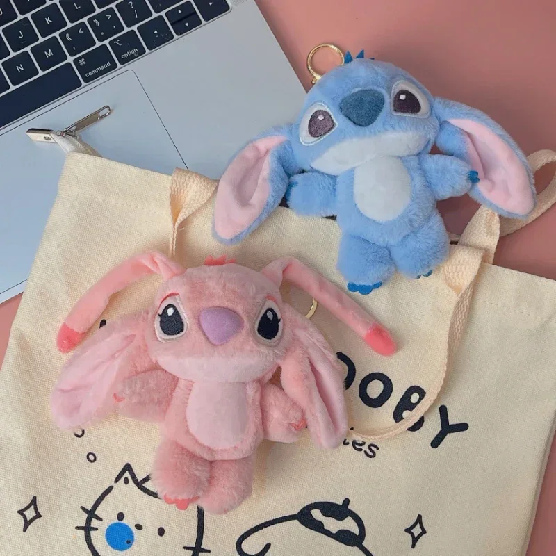 Anime Disney 12cm Stitch and Angel Doll Bag Pendant Cartoon Anime Lilo & Stitch Plushies Keychains Kid Christmas Gifts