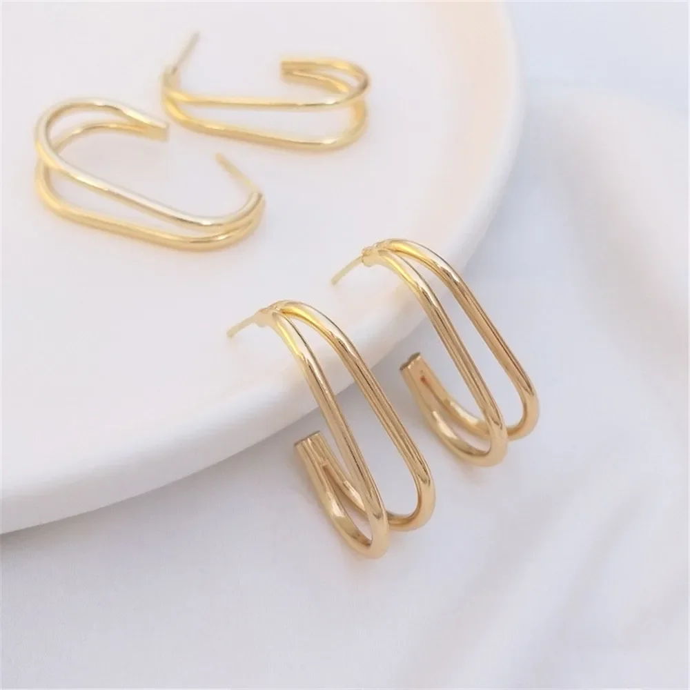 

14K Gold Plated Double Line U-shaped simple earrings 925 silver needle,niche design, earrings and gold-plated earrings