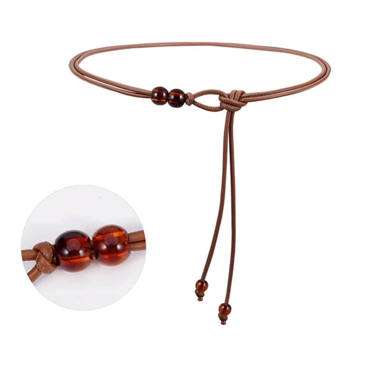 1pc Women's Adjustable Slim Belt with Brown Bead Accents Waist Cincher for Dresses Shirts Jackets Day-to-Night Style Enhancer image 6
