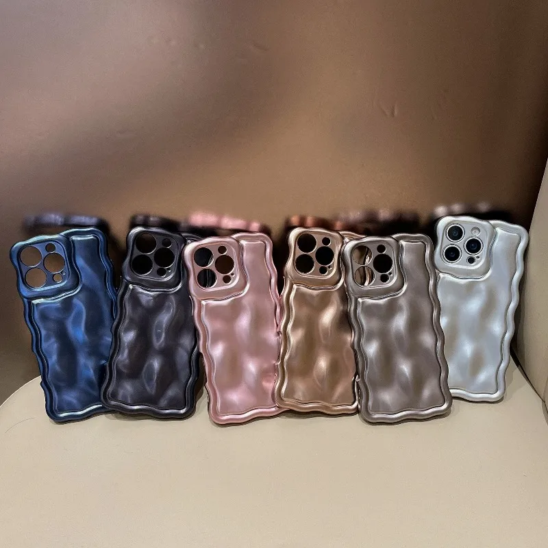 

Новый корейский чехол для iPhone 16 15 14 13 Pro Max с матовым покрытием, волнообразной формой и гальваническим покрытием, однотонный, защитный.