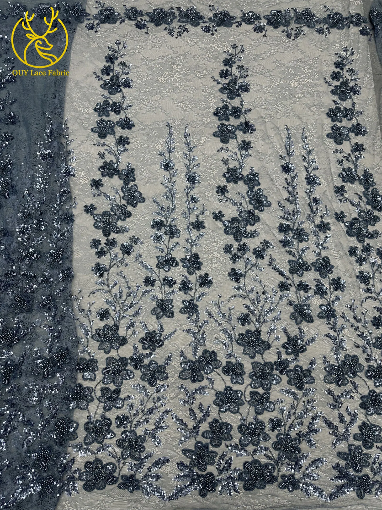 Afrikanischer Bräutigam Bestickter Pailletten-Spitzenstoff 2026 Luxuriöser Marineblauer Französischer Perlen-Spitzenstoff für Braut-Hochzeitskleider und Partykleider zum Nähen – Detail 24