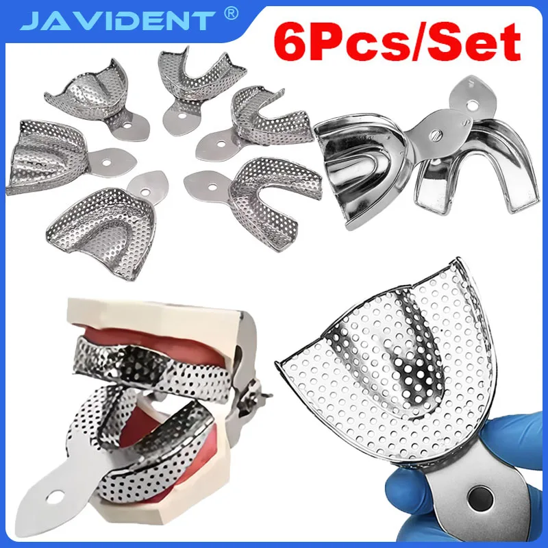 Stainless Steel Dental Impression Tray with Hole Autoclavable Upper Lower Teeth Holder Perforated Plaster Mold Tray Dentist Tool