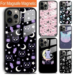 Girly Pastel Witch Goth Witch Cat Phone Case For iPhone 17 Air 15 16 14 12 Pro Max Plus Magsafe Magnetic Wireless Charging Cover