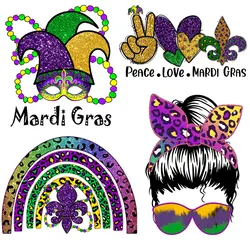Mardi Gras Carnival Iron-On Transfer For Clothing Patches Mardi Gras Party DIY Washable T-Shirts Thermo Sticker Appliques
