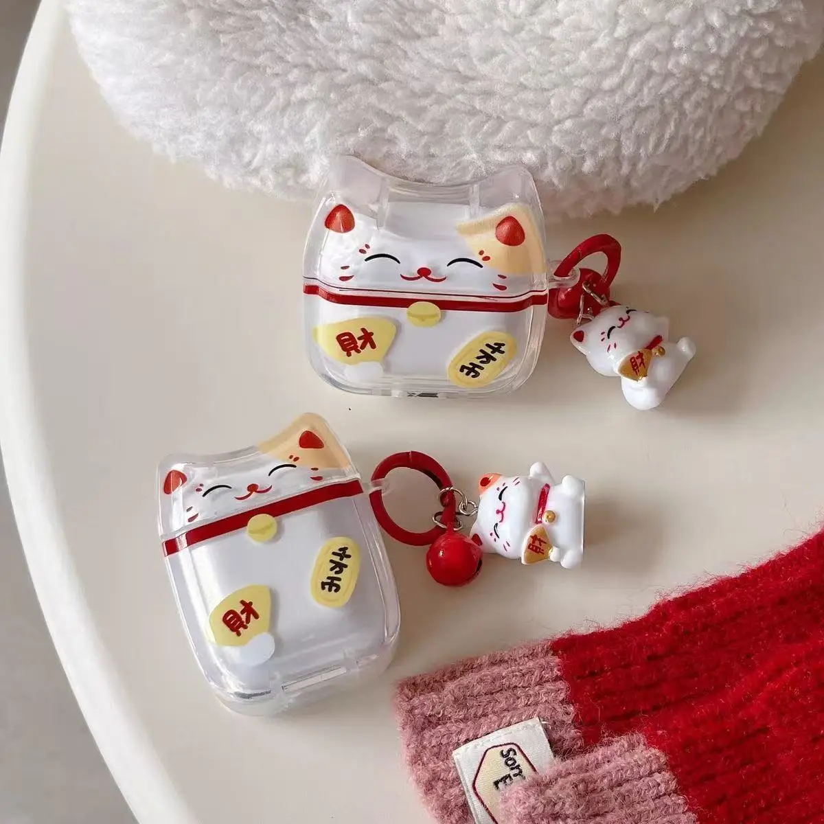 For AirPods 4 Pro3 3 2 1 Pro 3 Pro2 Earphone Case 3D Lucky Cat Cute Silicone Protective Headphone Box With Pendant Cover