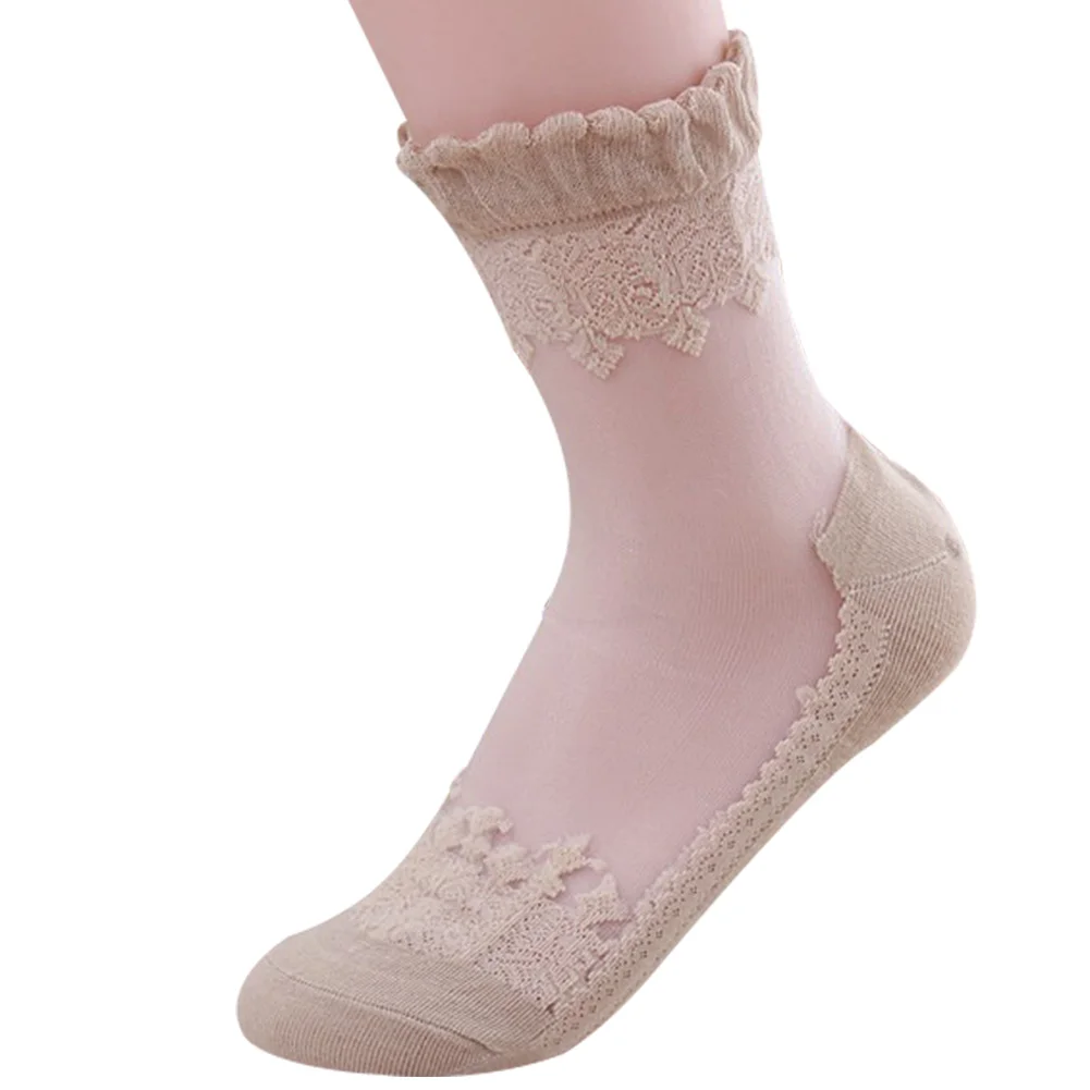 

Skin Color Glass Stockings Short Socks Summer Cotton Soled Stockings Pile Up Stockings For Women -1Pair