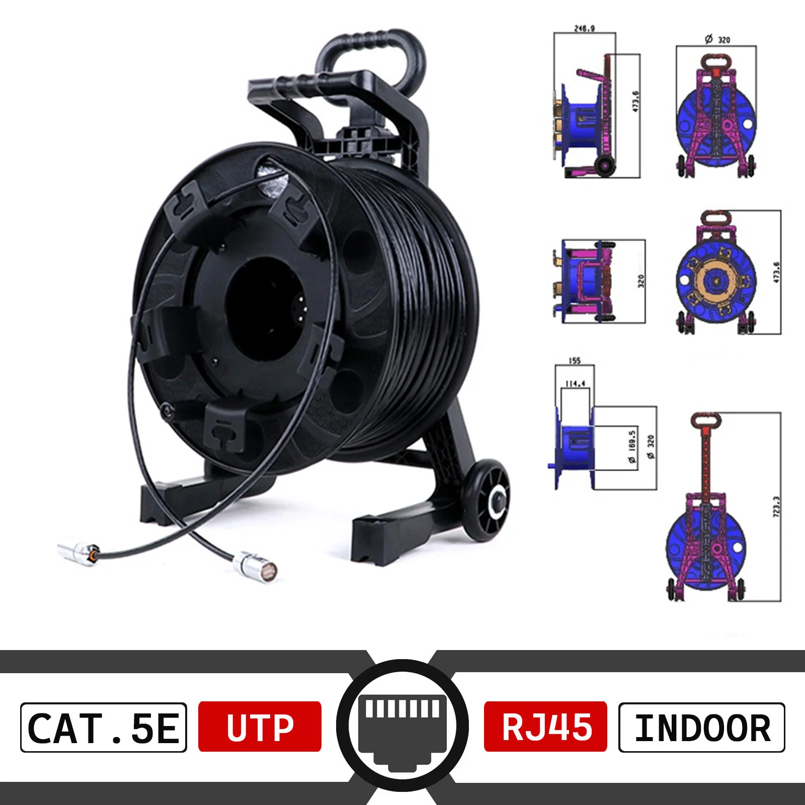 Network Cable PCD310 Reels Drum with Pull Bar SFTP/STP/UTP RJ45 Cat.5E/6A Ethercon Ethernet Extension Cable for LED Stage